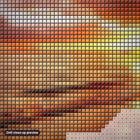 Close-up preview of the Sea Waves & Sunset diamond painting with square 5D drills and printed canvas symbols