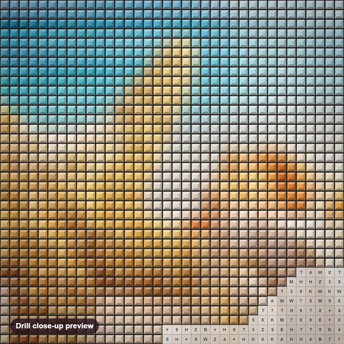 Close-up preview of the Seashells in the Ocean diamond painting with square 5D drills and printed canvas symbols