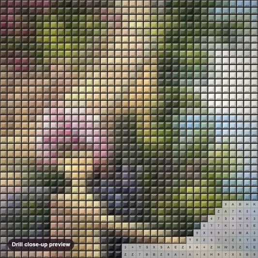 Close-up preview of the Seaside Light Villa Stairs diamond painting with square 5D drills and printed canvas symbols