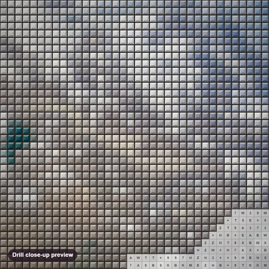 Close-up preview of the Seasons of Snow Cover in the West diamond painting with square 5D drills and printed canvas symbols
