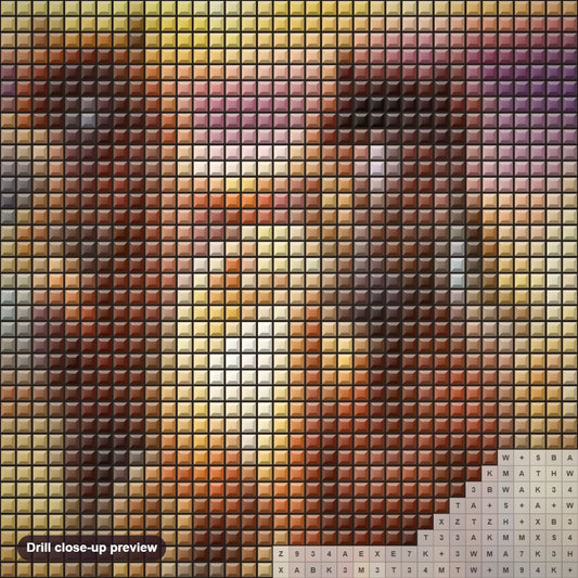 Close-up preview of the Setting Sun & Beautiful Horses diamond painting with square 5D drills and printed canvas symbols
