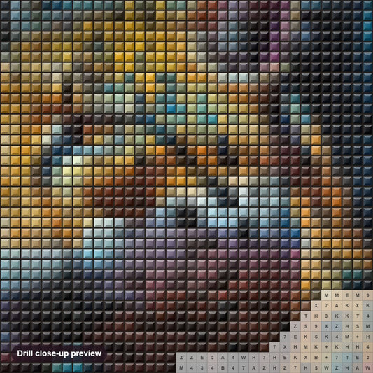 Close-up preview of the Shadows of the Wild diamond painting with square 5D drills and printed canvas symbols