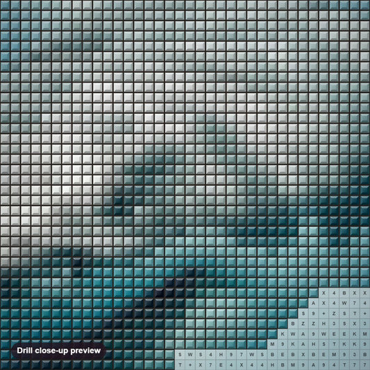 Close-up preview of the Shark in Blue Water diamond painting with square 5D drills and printed canvas symbols