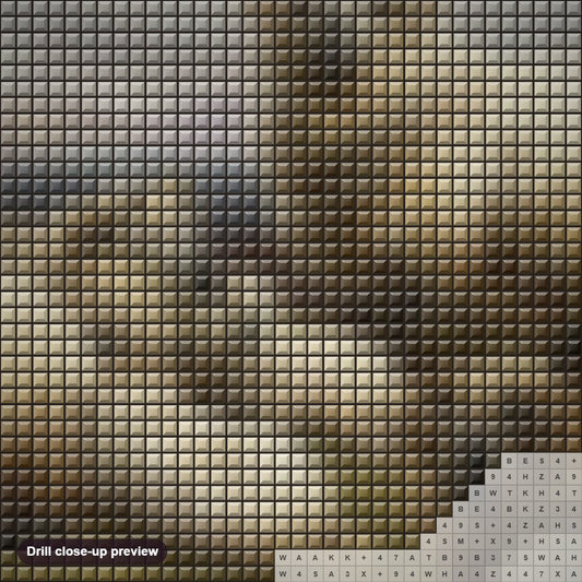 Close-up preview of the Sheep in the Highlands diamond painting with square 5D drills and printed canvas symbols
