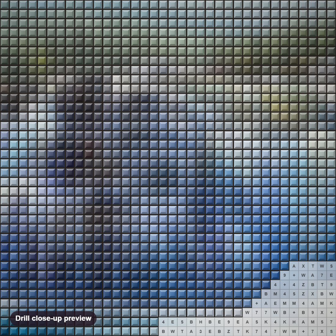 Close-up preview of the Sheep River Falls diamond painting with square 5D drills and printed canvas symbols