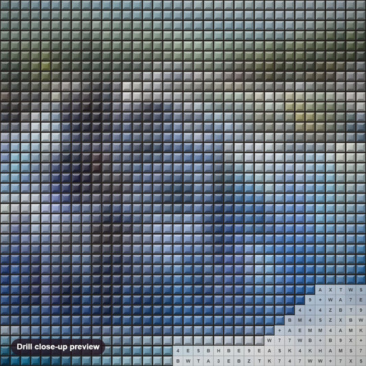 Close-up preview of the Sheep River Falls diamond painting with square 5D drills and printed canvas symbols