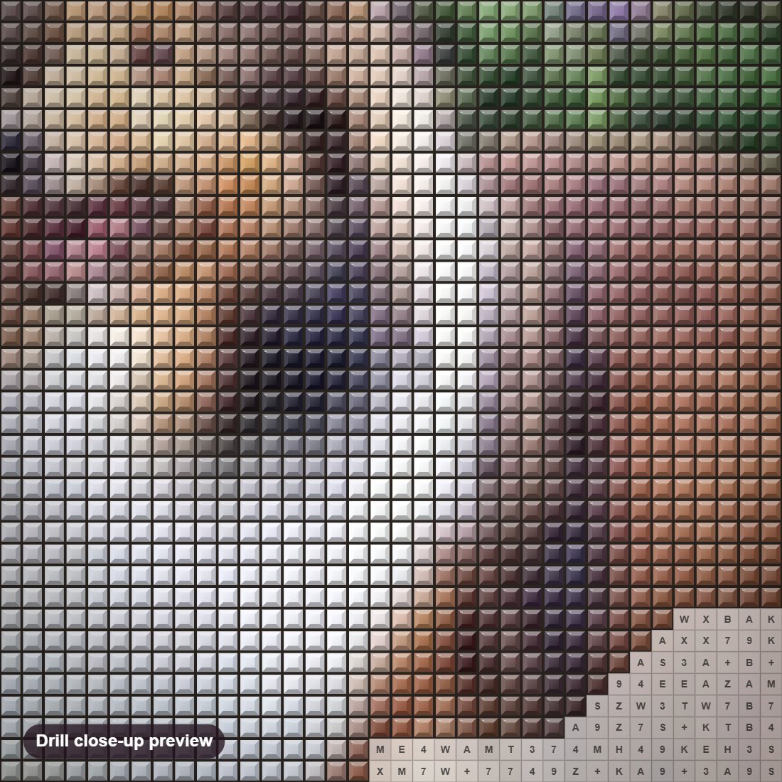 Close-up preview of the Sheltie diamond painting with square 5D drills and printed canvas symbols