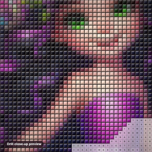Close-up preview of the Shimmering Little Beautiful Fairy diamond painting with square 5D drills and printed canvas symbols