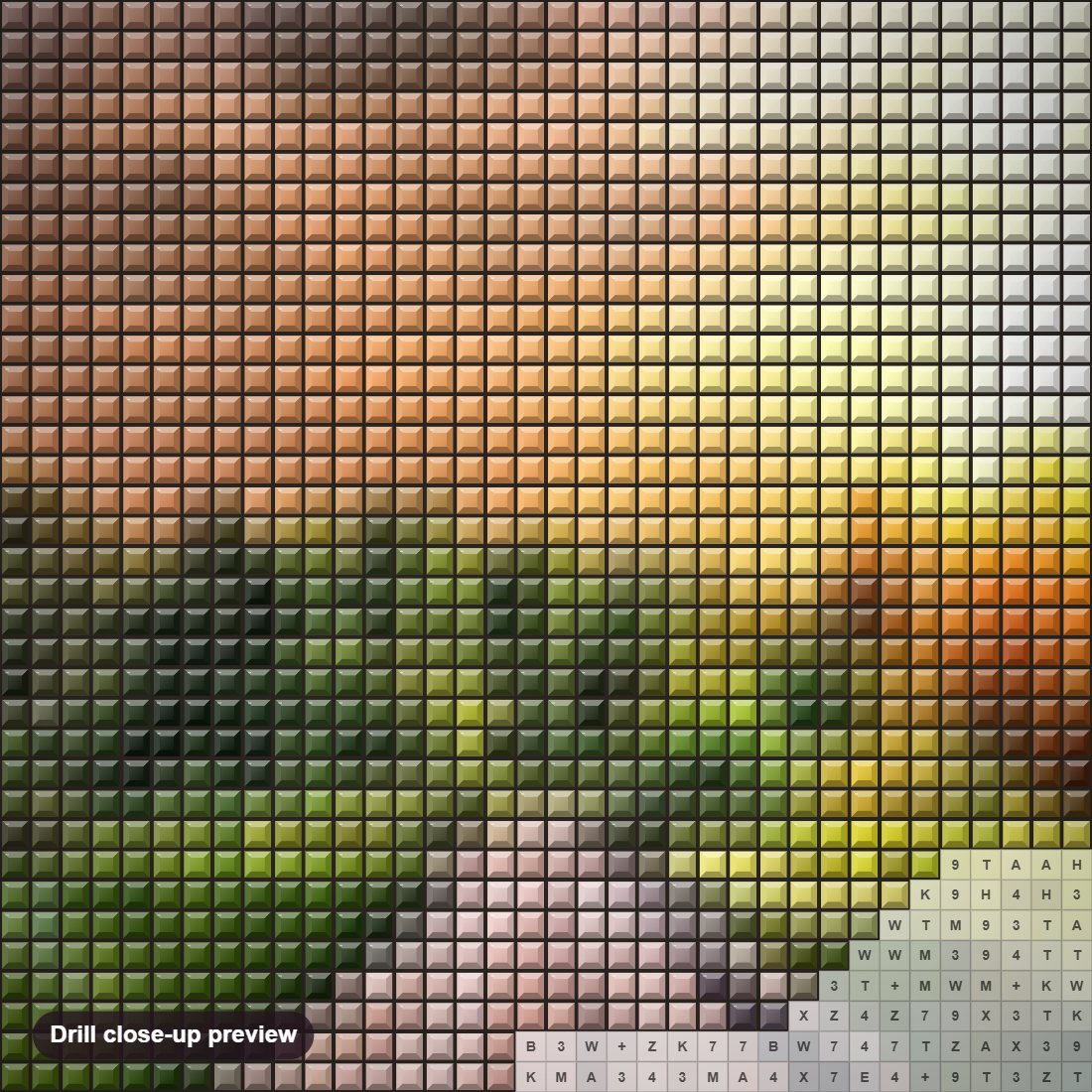 Close-up preview of the Shinning Sun & Striking Light diamond painting with square 5D drills and printed canvas symbols