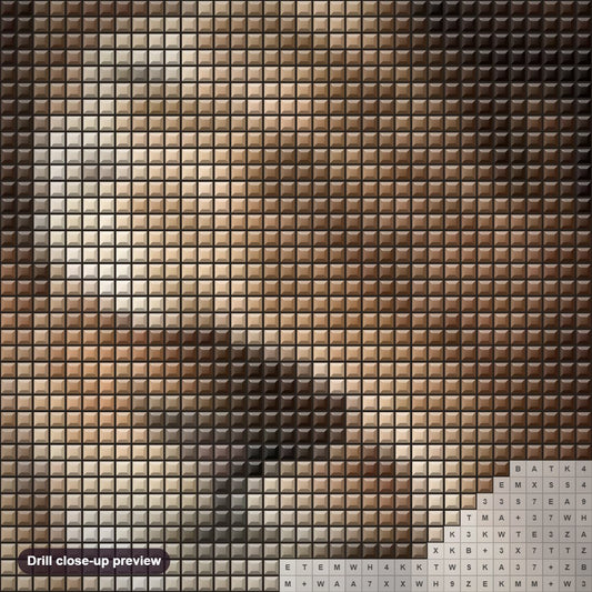 Close-up preview of the Shy Lion diamond painting with square 5D drills and printed canvas symbols