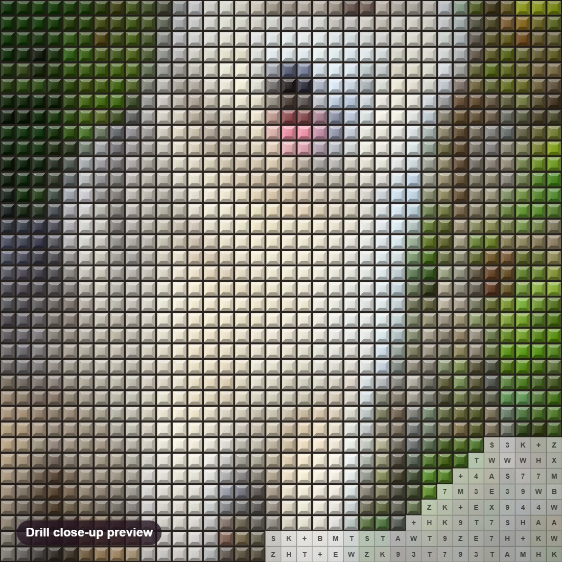 Close-up preview of the Siberian Husky diamond painting with square 5D drills and printed canvas symbols