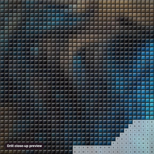 Close-up preview of the Silent Stalker of Forest diamond painting with square 5D drills and printed canvas symbols
