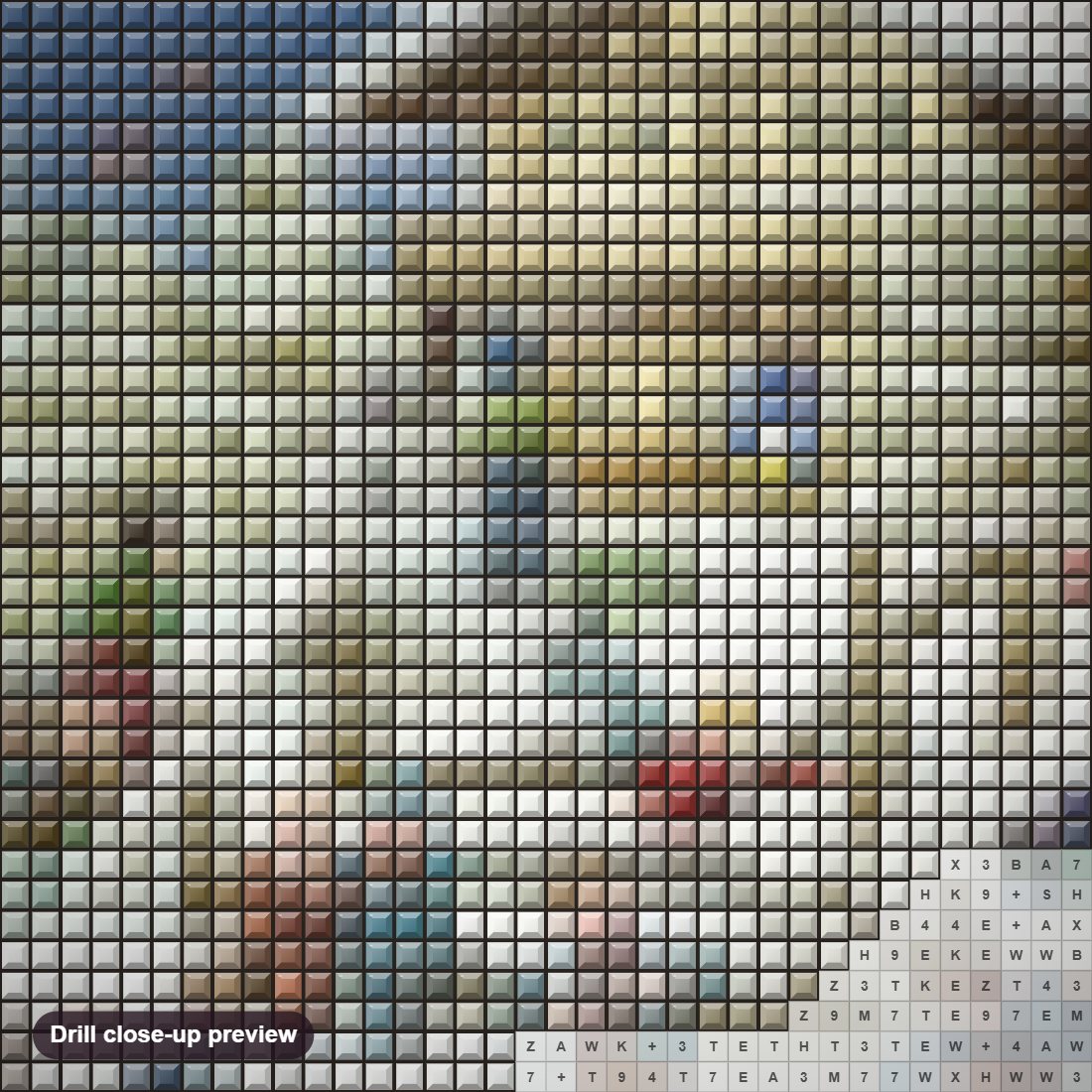Close-up preview of the Ski lodge diamond painting with square 5D drills and printed canvas symbols