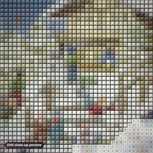 Close-up preview of the Ski lodge diamond painting with square 5D drills and printed canvas symbols