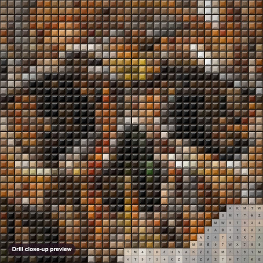 Close-up preview of the Skull diamond painting with square 5D drills and printed canvas symbols