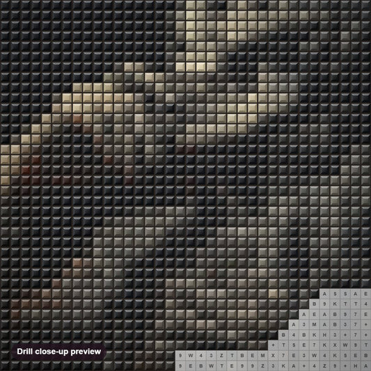 Close-up preview of the Skull in Deep Thought diamond painting with square 5D drills and printed canvas symbols
