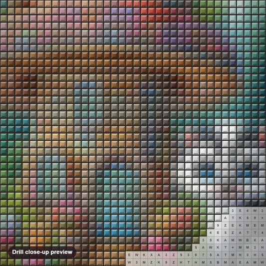 Close-up preview of the Skunk's Mushroom Home diamond painting with square 5D drills and printed canvas symbols