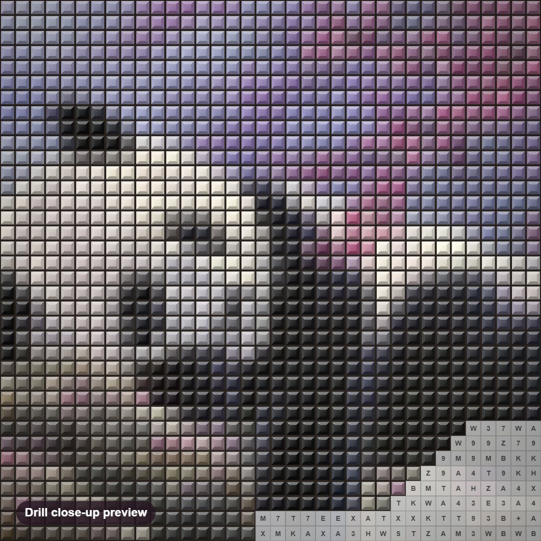 Close-up preview of the Sleeping Panda diamond painting with square 5D drills and printed canvas symbols