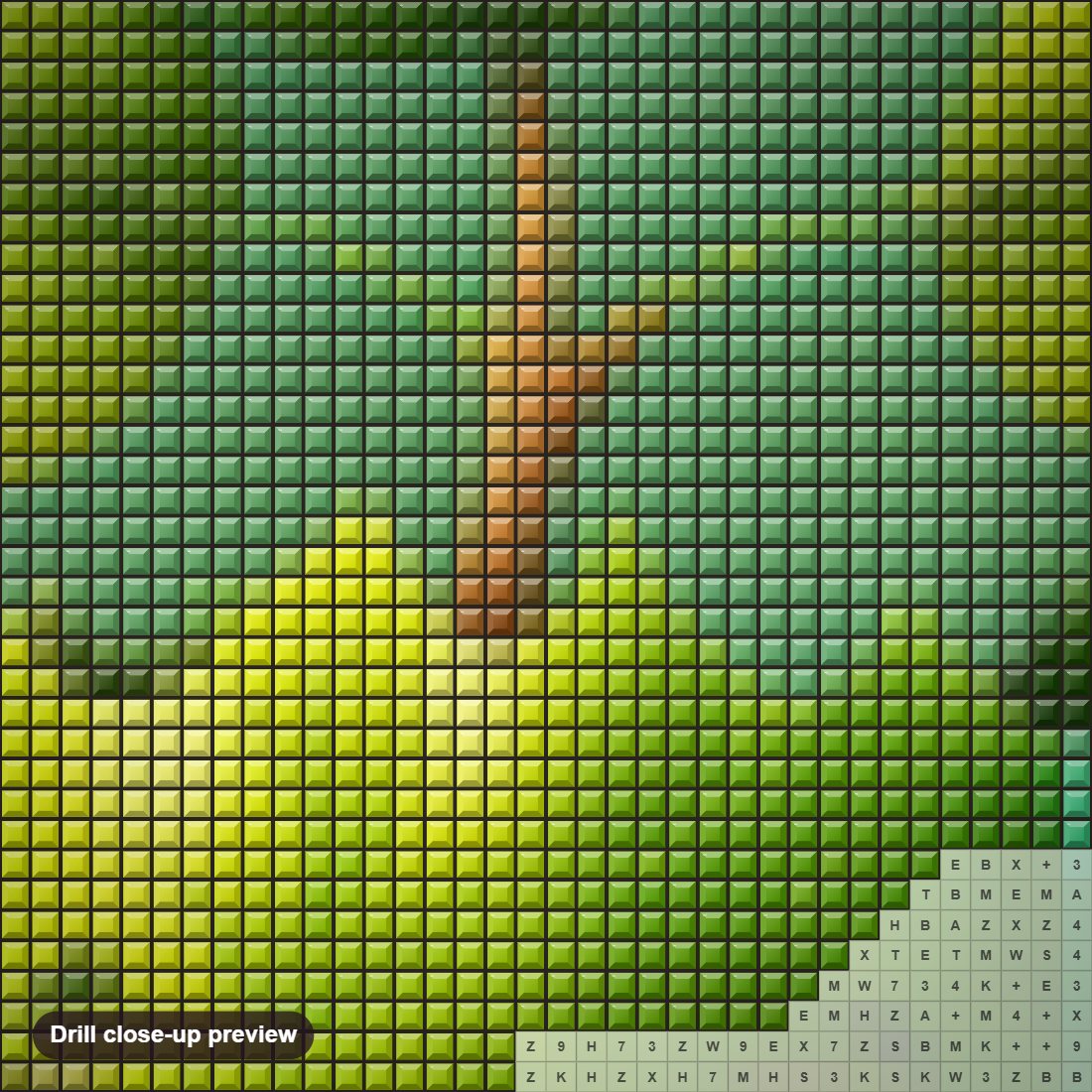 Close-up preview of the Smiling Cartoon Foliage diamond painting with square 5D drills and printed canvas symbols