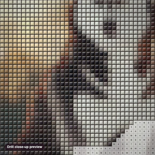 Close-up preview of the Snow Husky diamond painting with square 5D drills and printed canvas symbols