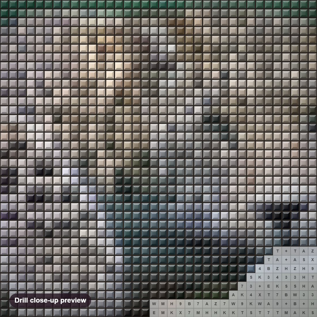 Close-up preview of the Snow Leopard diamond painting with square 5D drills and printed canvas symbols