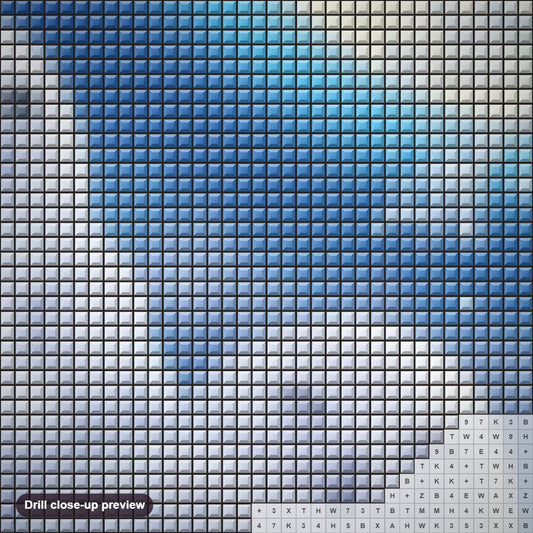 Close-up preview of the Snow Owls diamond painting with square 5D drills and printed canvas symbols