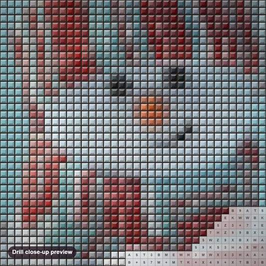 Close-up preview of the Snowman diamond painting with square 5D drills and printed canvas symbols
