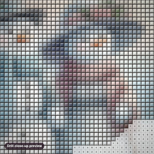 Close-up preview of the Snowman & Snow Lady diamond painting with square 5D drills and printed canvas symbols