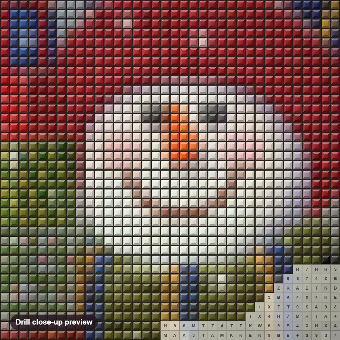 Close-up preview of the Snowman with Christmas Gifts diamond painting with square 5D drills and printed canvas symbols