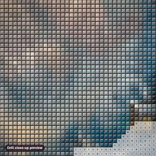 Close-up preview of the Snowy Landscape diamond painting with square 5D drills and printed canvas symbols
