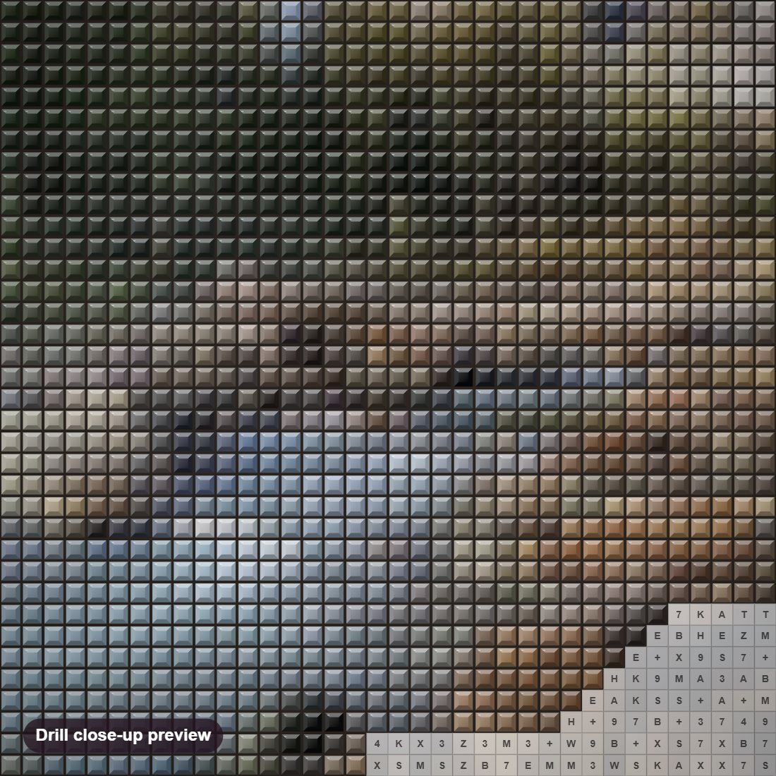Close-up preview of the Snowy Mountain & Water Stream diamond painting with square 5D drills and printed canvas symbols