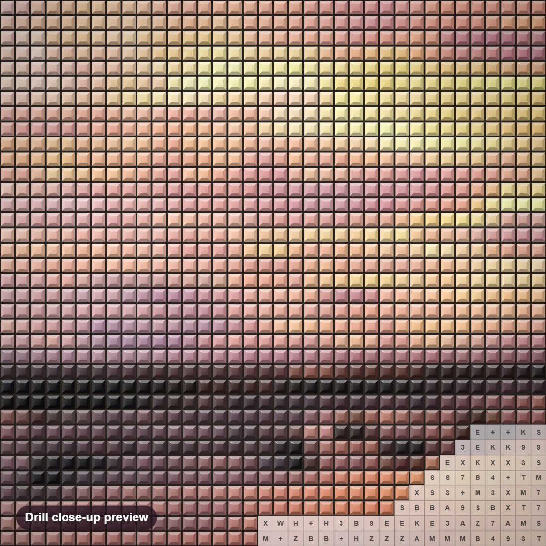 Close-up preview of the Soft Golden Sunrise diamond painting with square 5D drills and printed canvas symbols