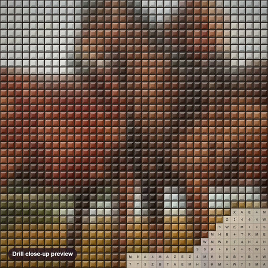 Close-up preview of the Sorrel Horses diamond painting with square 5D drills and printed canvas symbols
