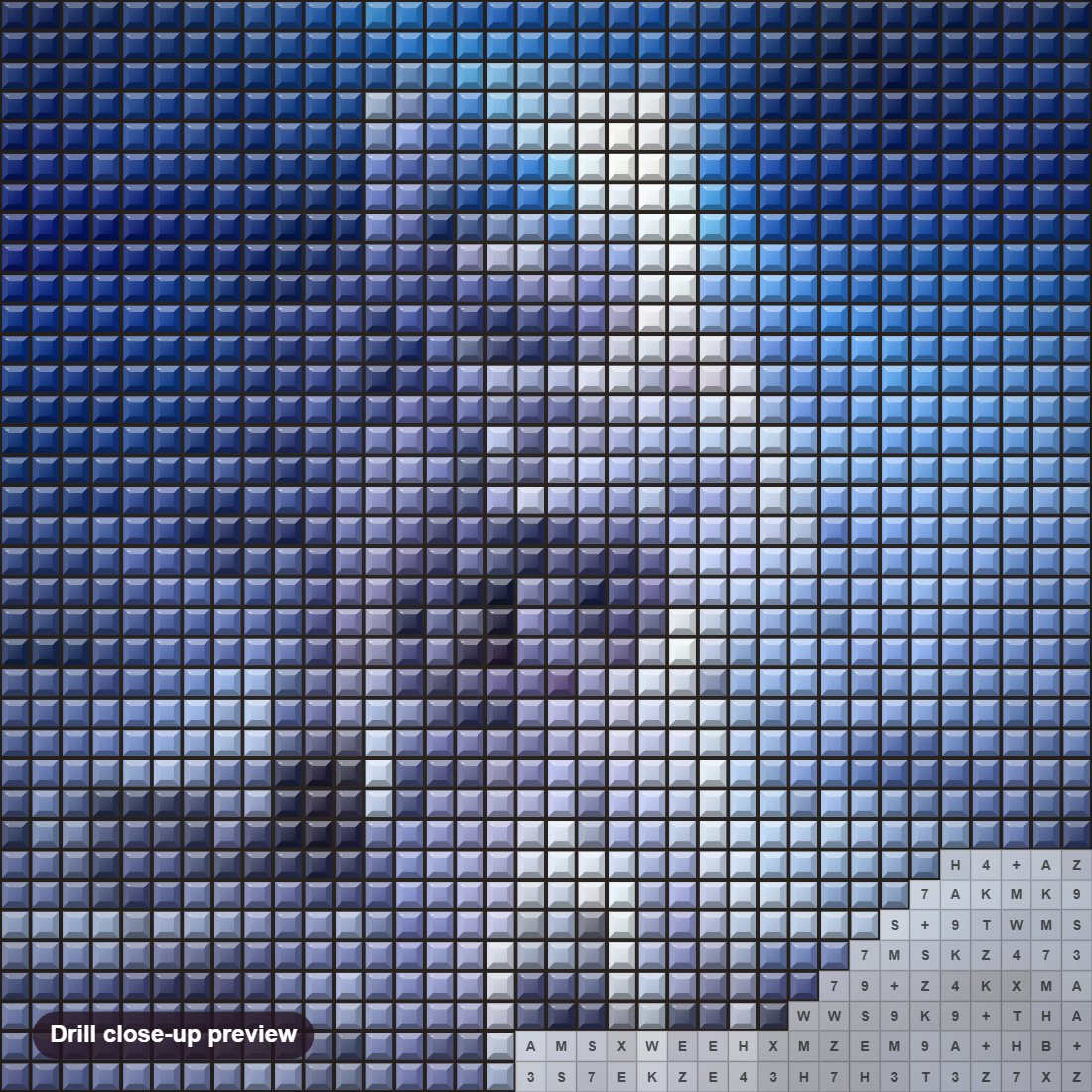 Close-up preview of the Space Astronaut diamond painting with square 5D drills and printed canvas symbols