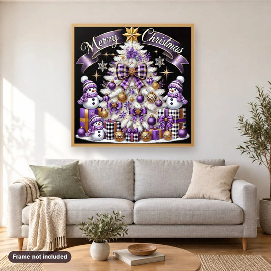 Sparkling Celebration diamond painting shown framed on a living room wall above a sofa