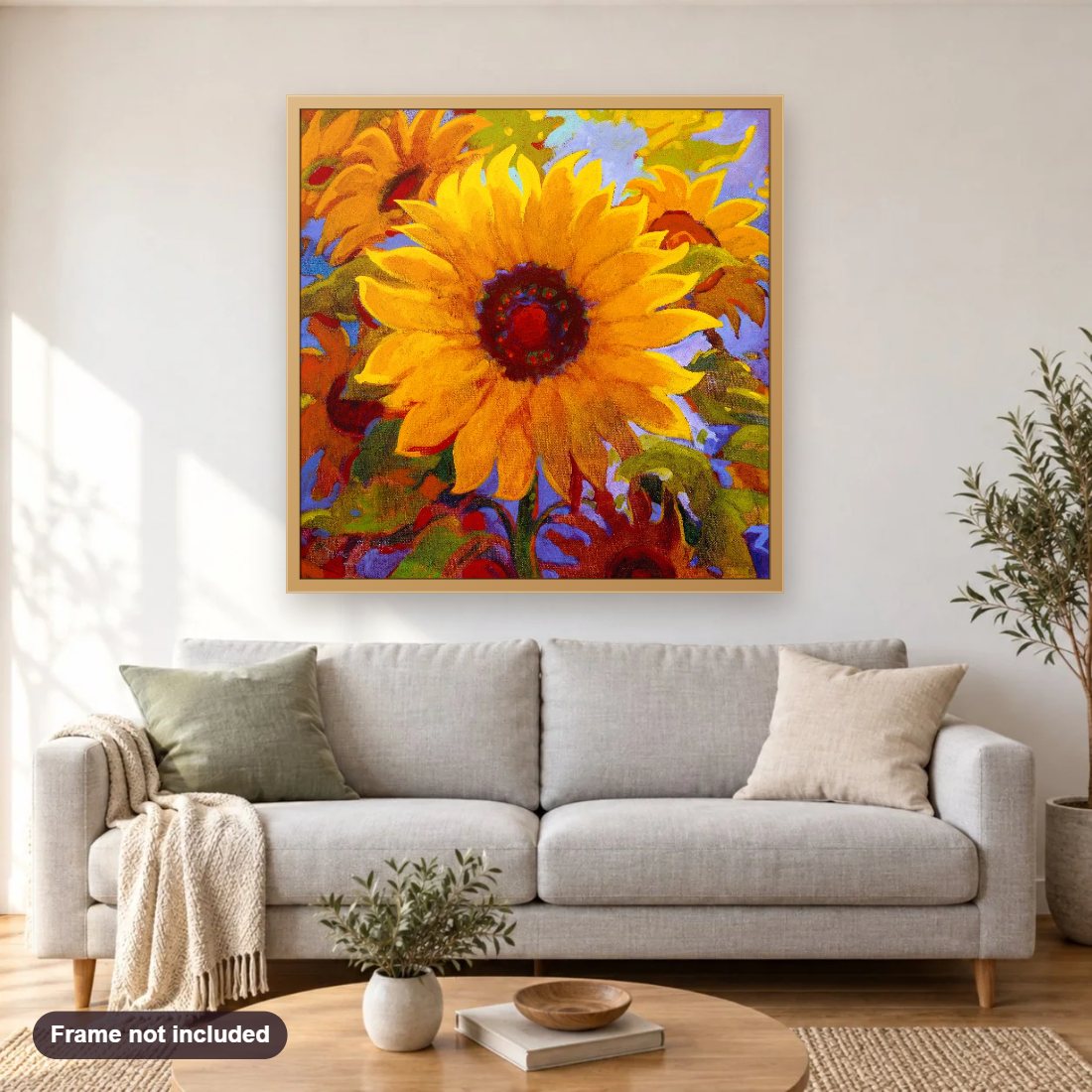 Spell bound diamond painting shown framed on a living room wall above a sofa