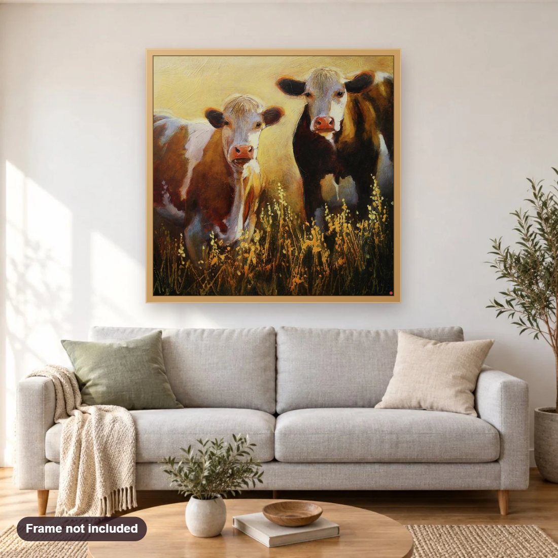 SplenderIn The Grass diamond painting shown framed on a living room wall above a sofa