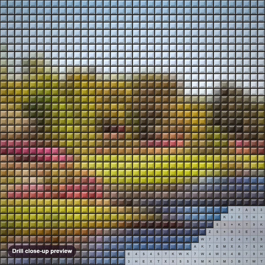 Close-up preview of the Spring Park View diamond painting with square 5D drills and printed canvas symbols