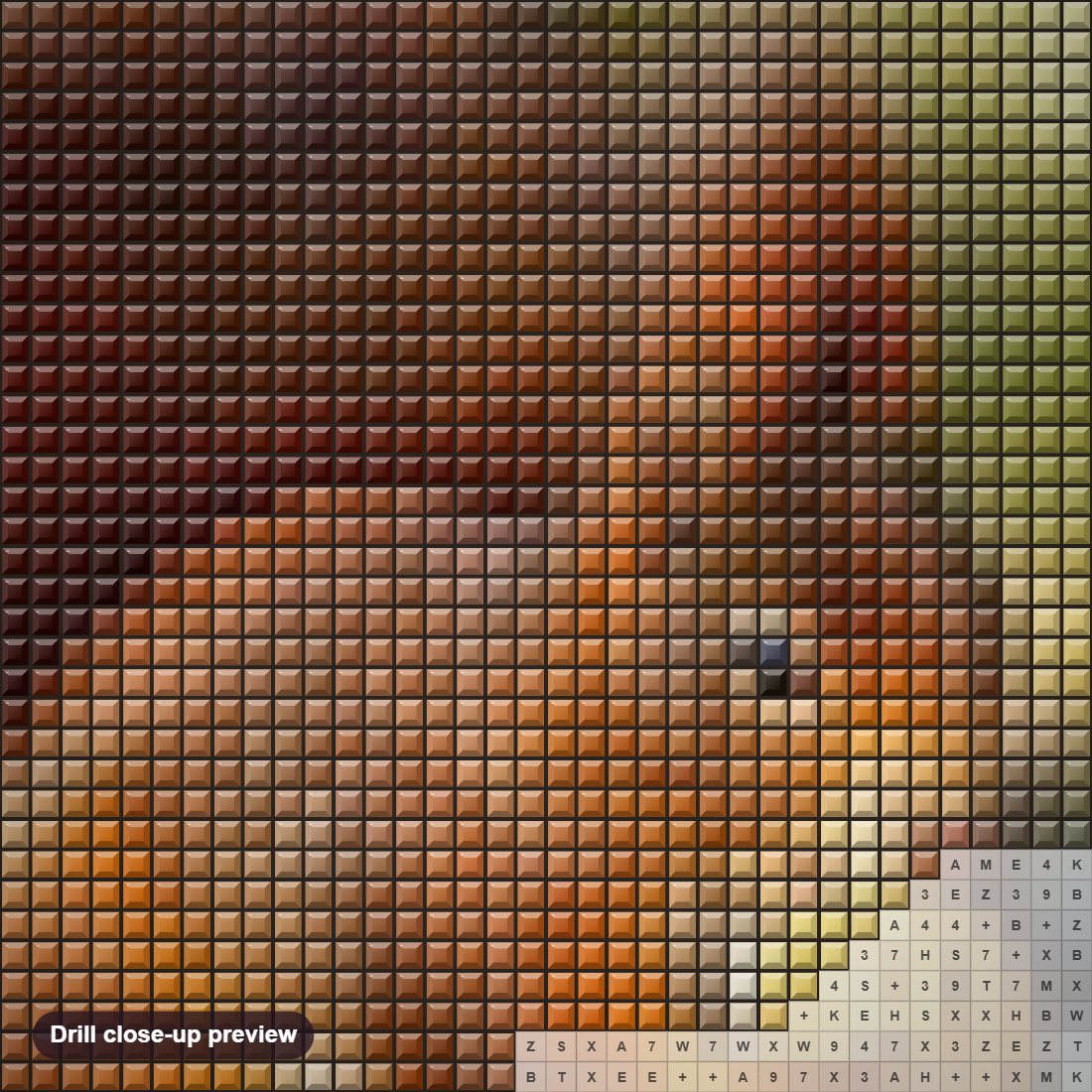 Close-up preview of the Squirrel eating Walnuts diamond painting with square 5D drills and printed canvas symbols
