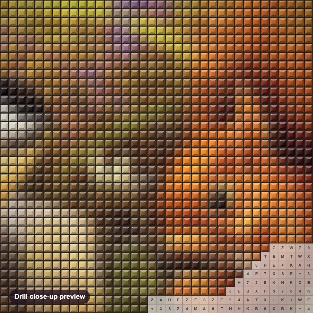 Close-up preview of the Squirrel & Sparrow diamond painting with square 5D drills and printed canvas symbols