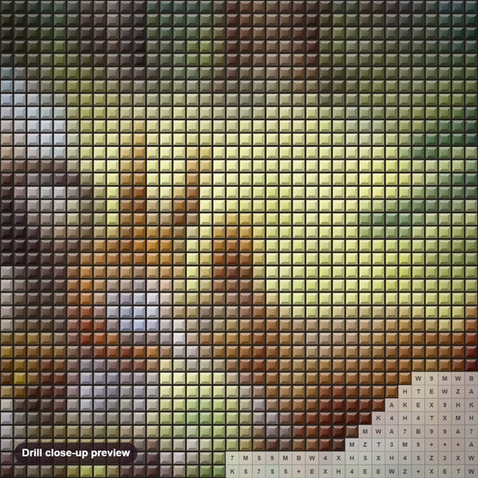 Close-up preview of the Squirrels in the Forest diamond painting with square 5D drills and printed canvas symbols
