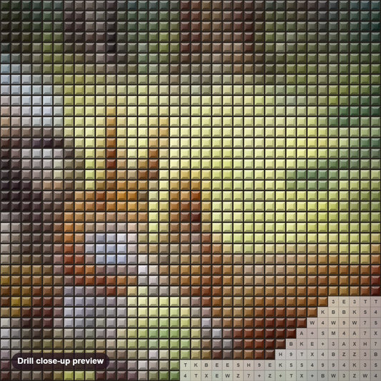 Close-up preview of the Squirrels Pair diamond painting with square 5D drills and printed canvas symbols