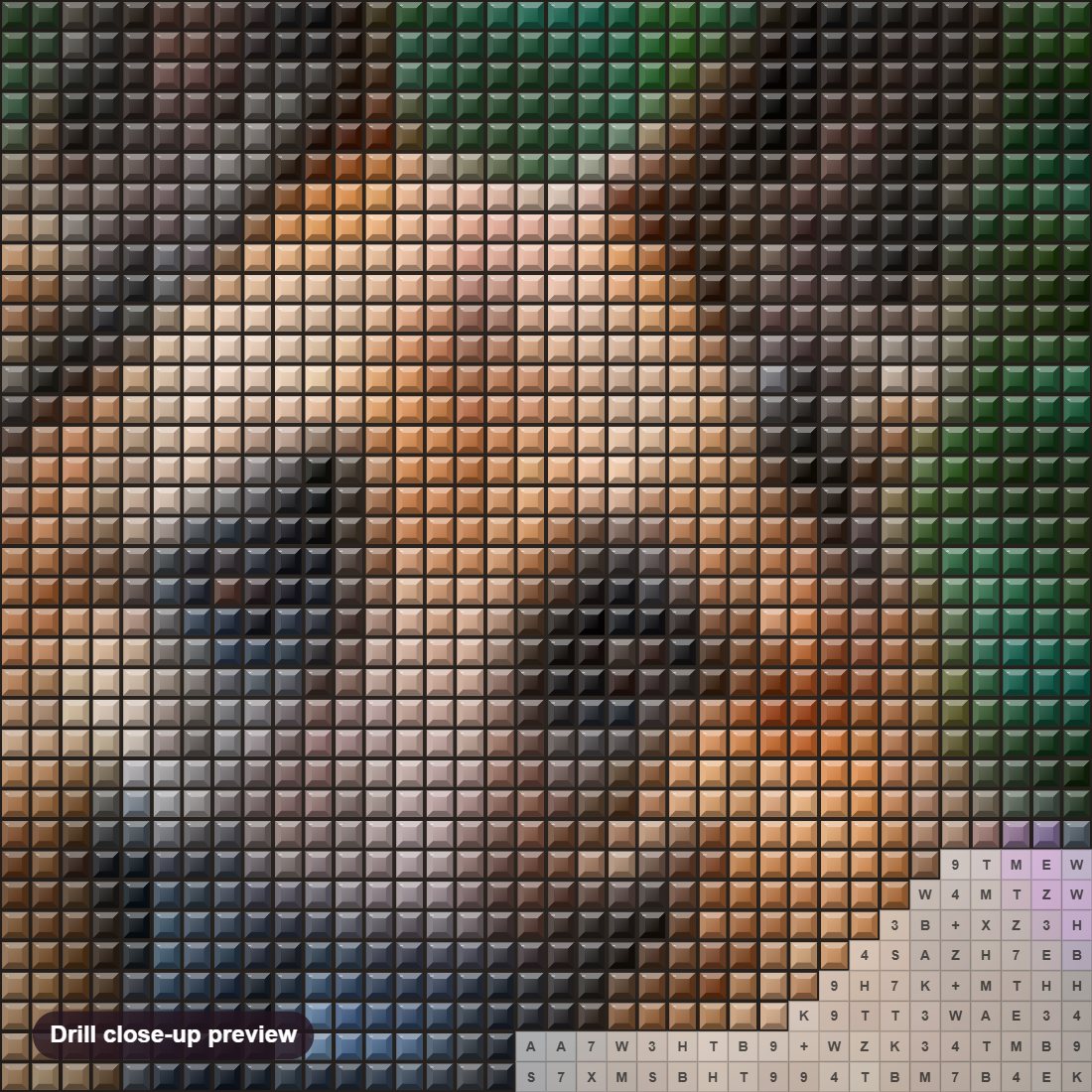 Close-up preview of the Staggering German Shepherd Dog diamond painting with square 5D drills and printed canvas symbols