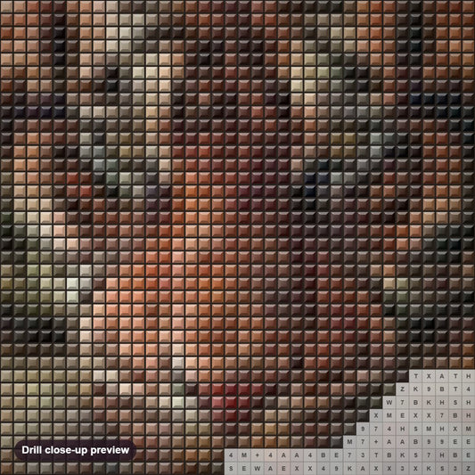 Close-up preview of the Staggering Tiger diamond painting with square 5D drills and printed canvas symbols