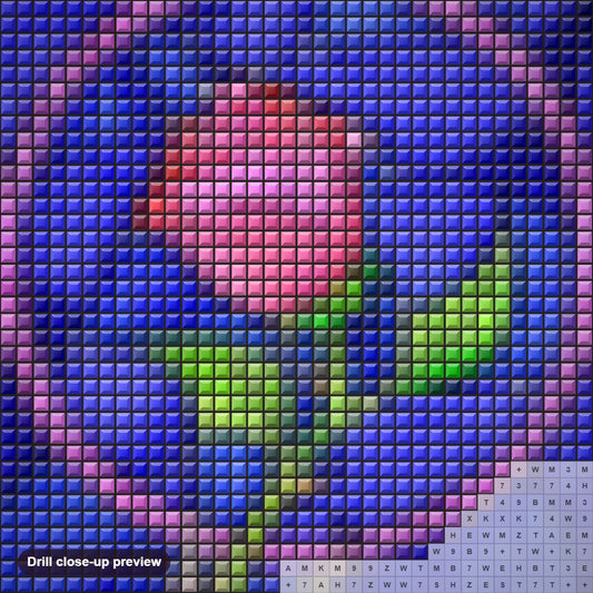 Close-up preview of the Stained Glass Rose Art diamond painting with square 5D drills and printed canvas symbols