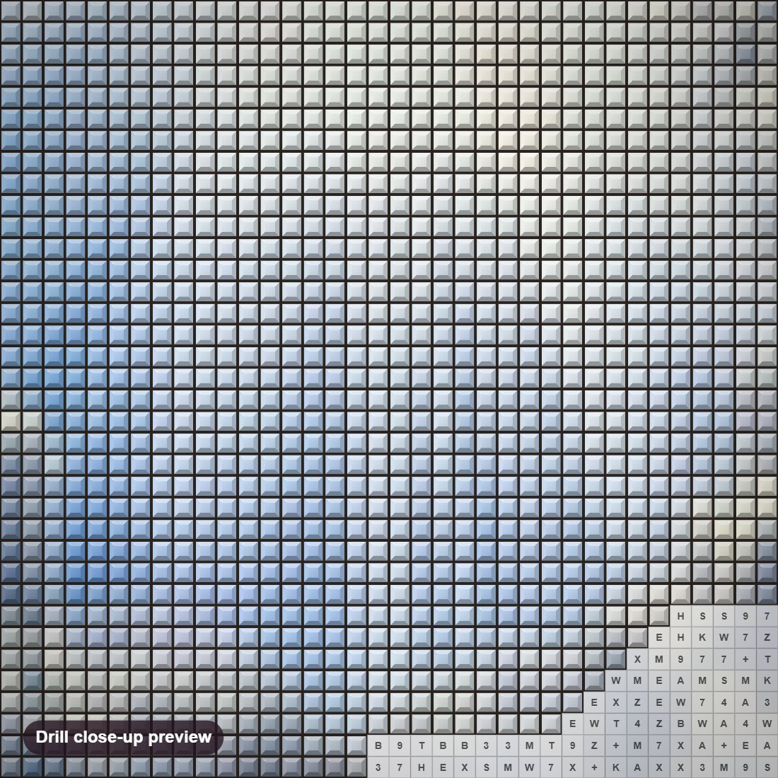Close-up preview of the Stairs to Heaven diamond painting with square 5D drills and printed canvas symbols