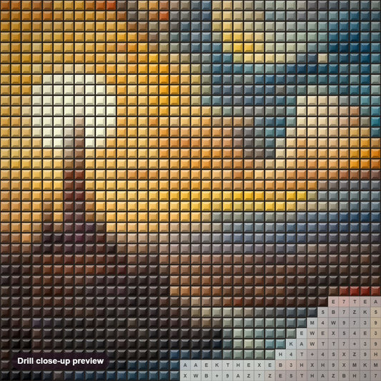 Close-up preview of the Starry Night Sky Illusion diamond painting with square 5D drills and printed canvas symbols