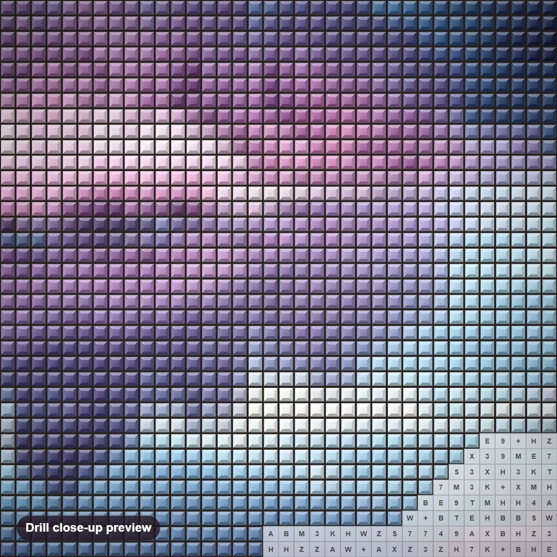Close-up preview of the Stormy Sky diamond painting with square 5D drills and printed canvas symbols
