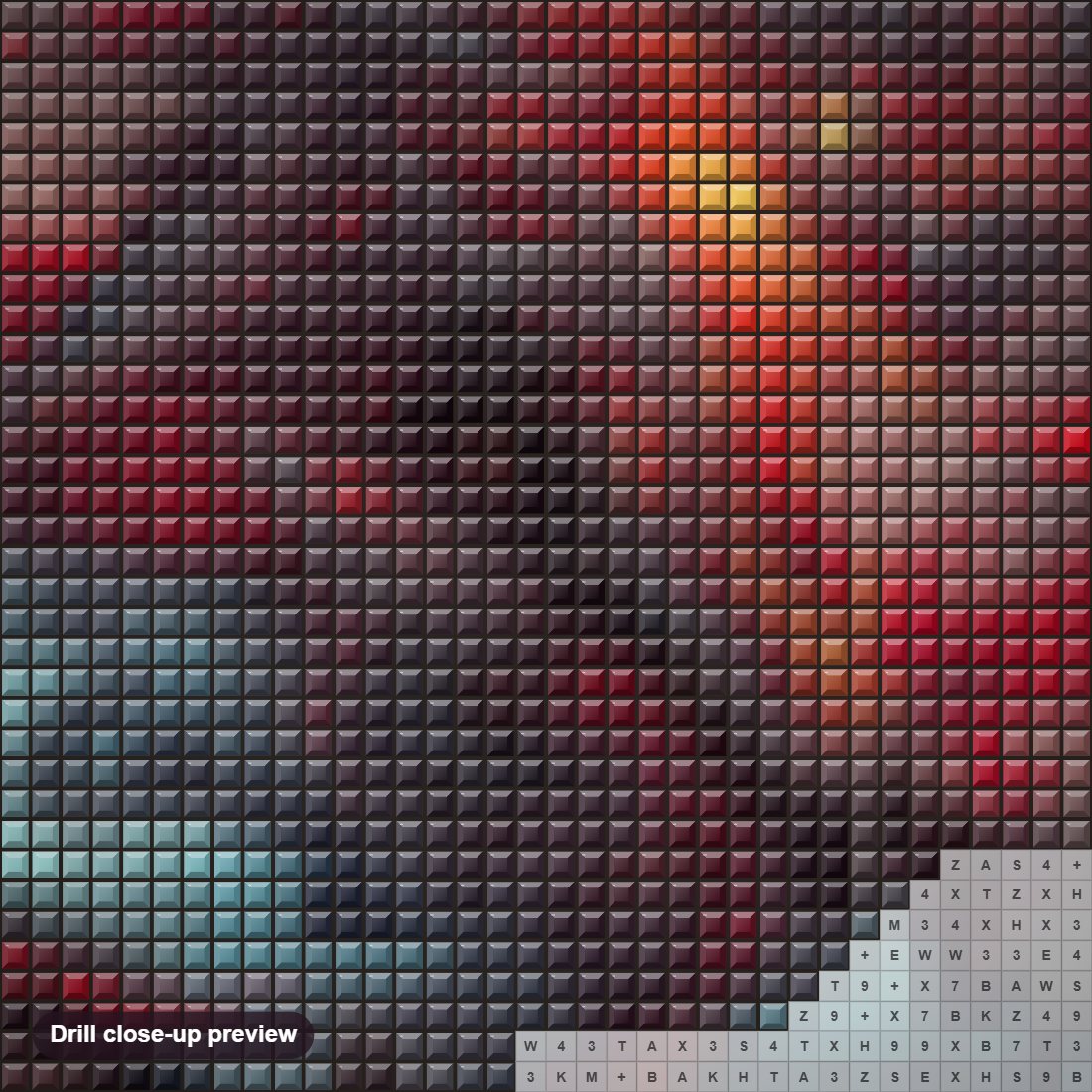 Close-up preview of the Straight from the Hell diamond painting with square 5D drills and printed canvas symbols