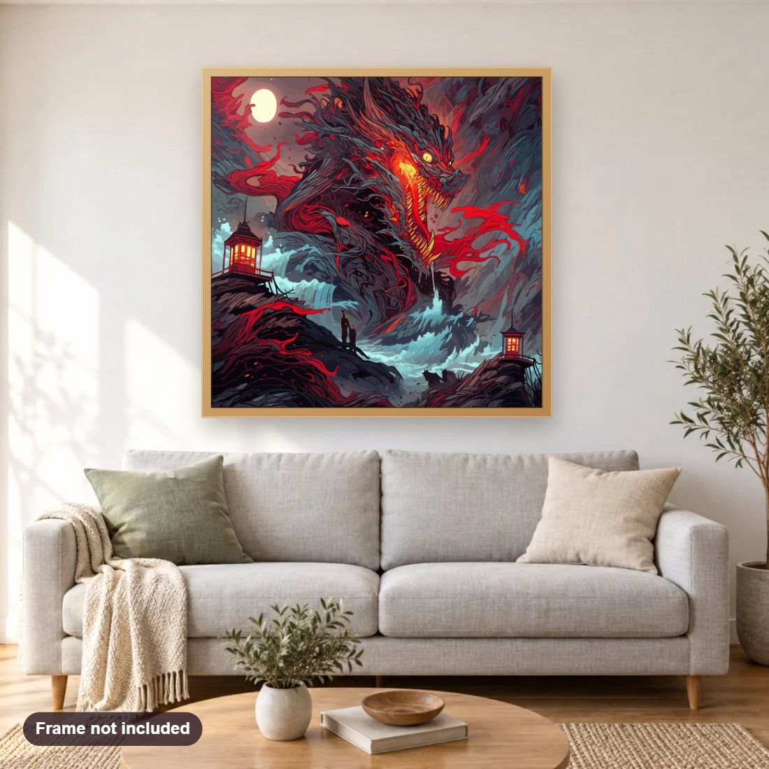 Straight from the Hell diamond painting shown framed on a living room wall above a sofa